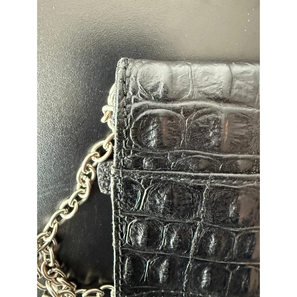 Cleo & Patek Paris Black Croc Embossed Leather Chain Clutch Shoulder Bag - Picture 11 of 13